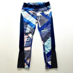 Athleta Leggings Women's Small Tall Blue Capri Electric Geometric Yoga Gym Sport
